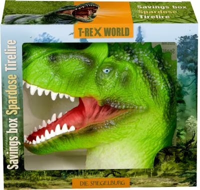 Alcancia entretenida 3D con forma de cabeza de T-rex