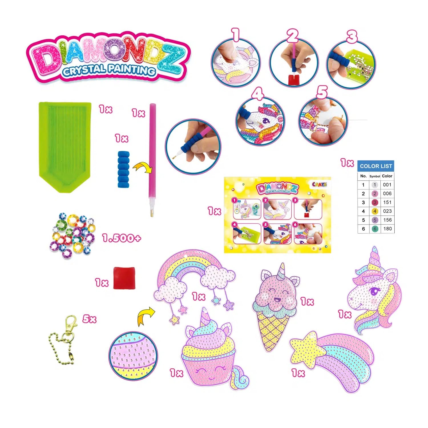 Juego de llaveros de unicornio Diamondz