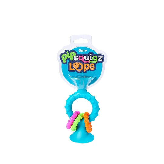 Mordedores sonajeros sensoriales Pipsquigz loops celeste