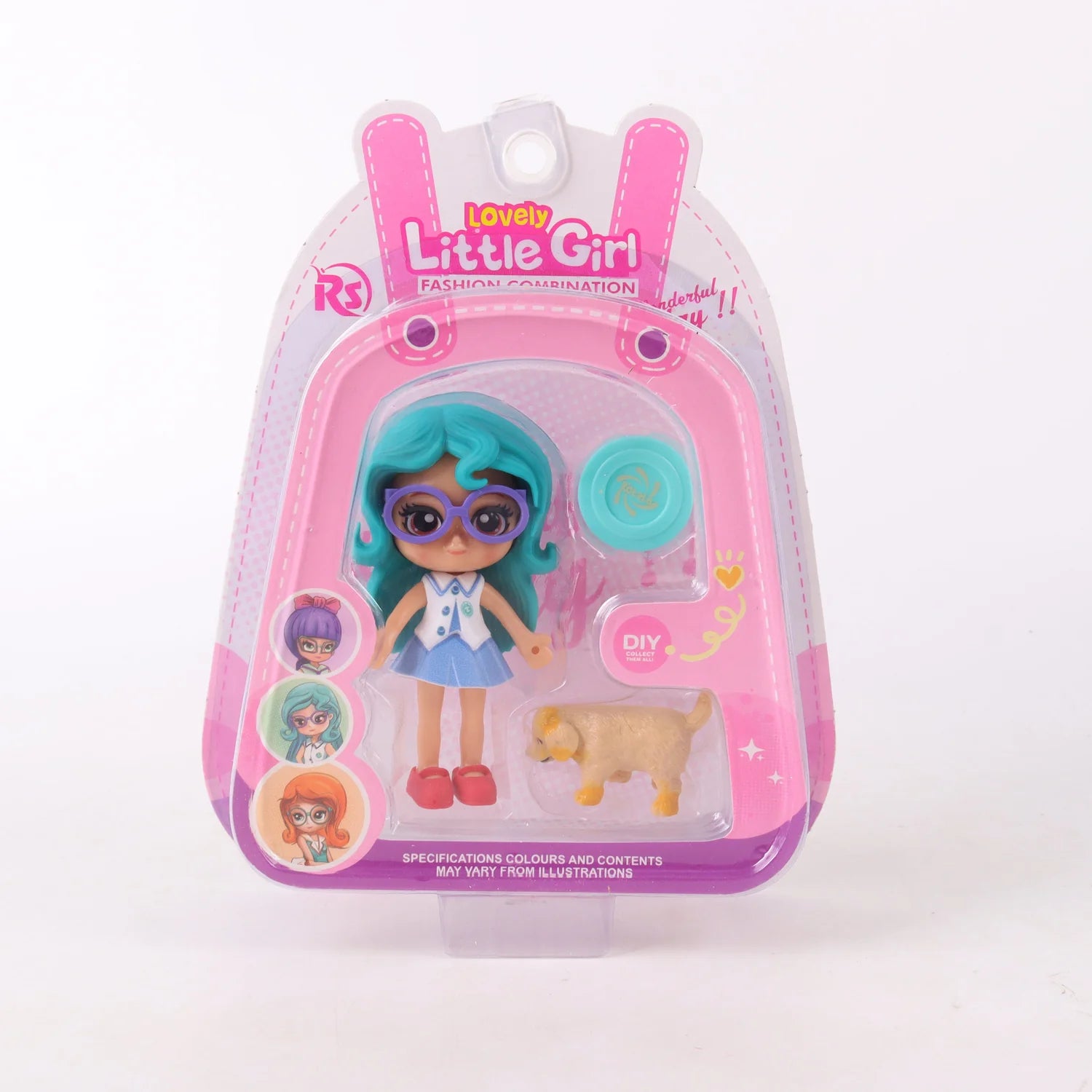 Muñeca miniatura con mascota coleccionable Lovely Little Girl Azul