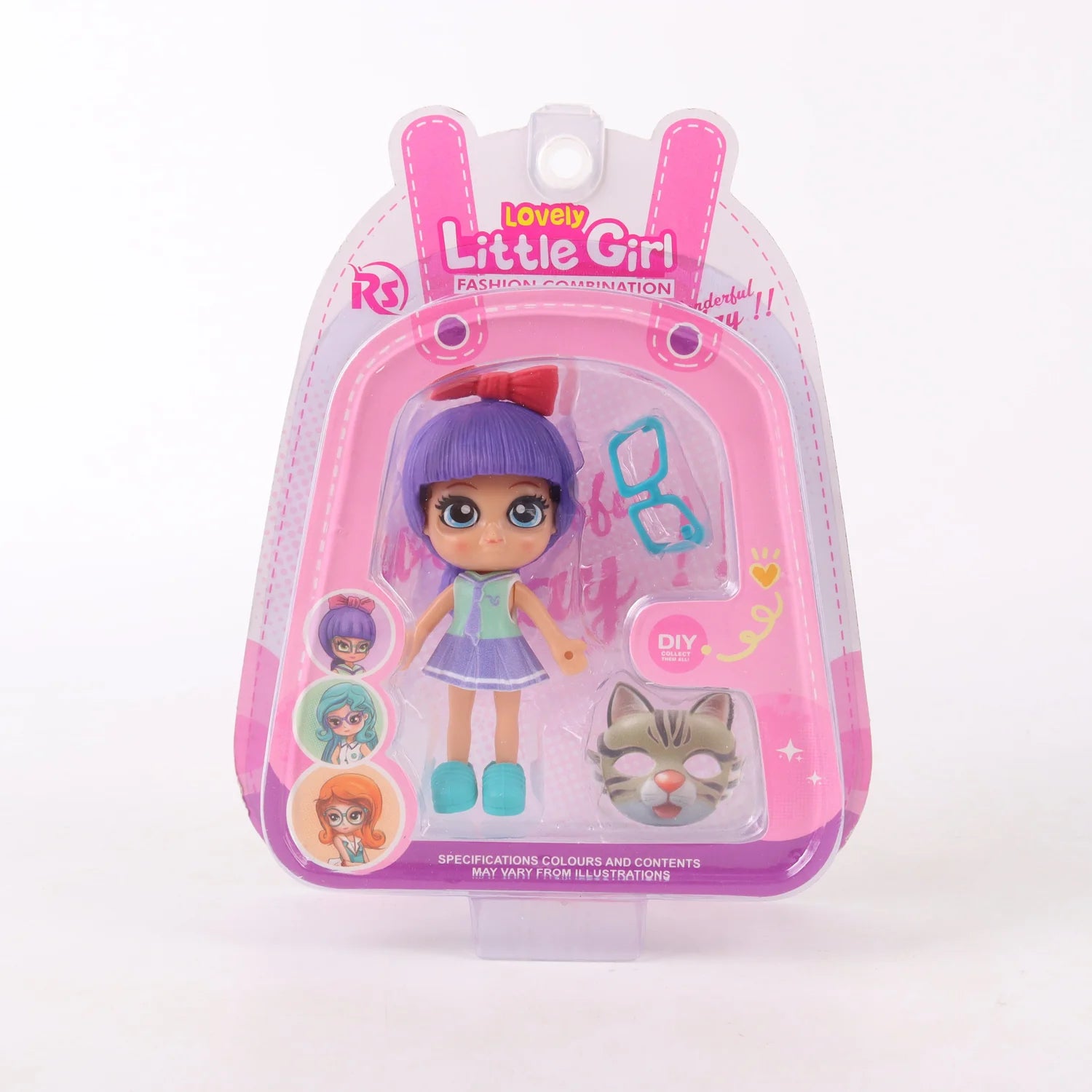 Muñeca miniatura con máscara coleccionable Lovely Little Girl Morado
