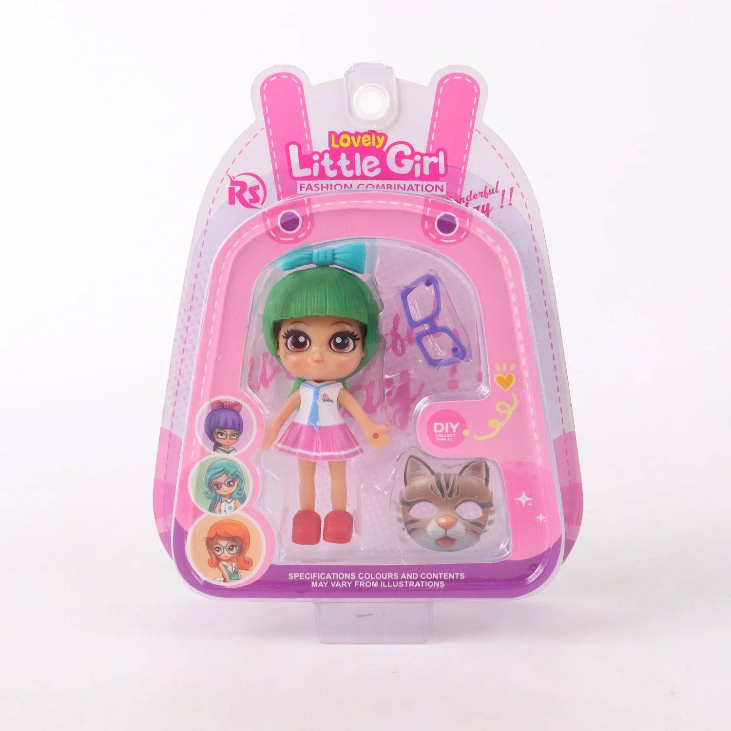 Muñeca miniatura con máscara coleccionable Lovely Little Girl Verde