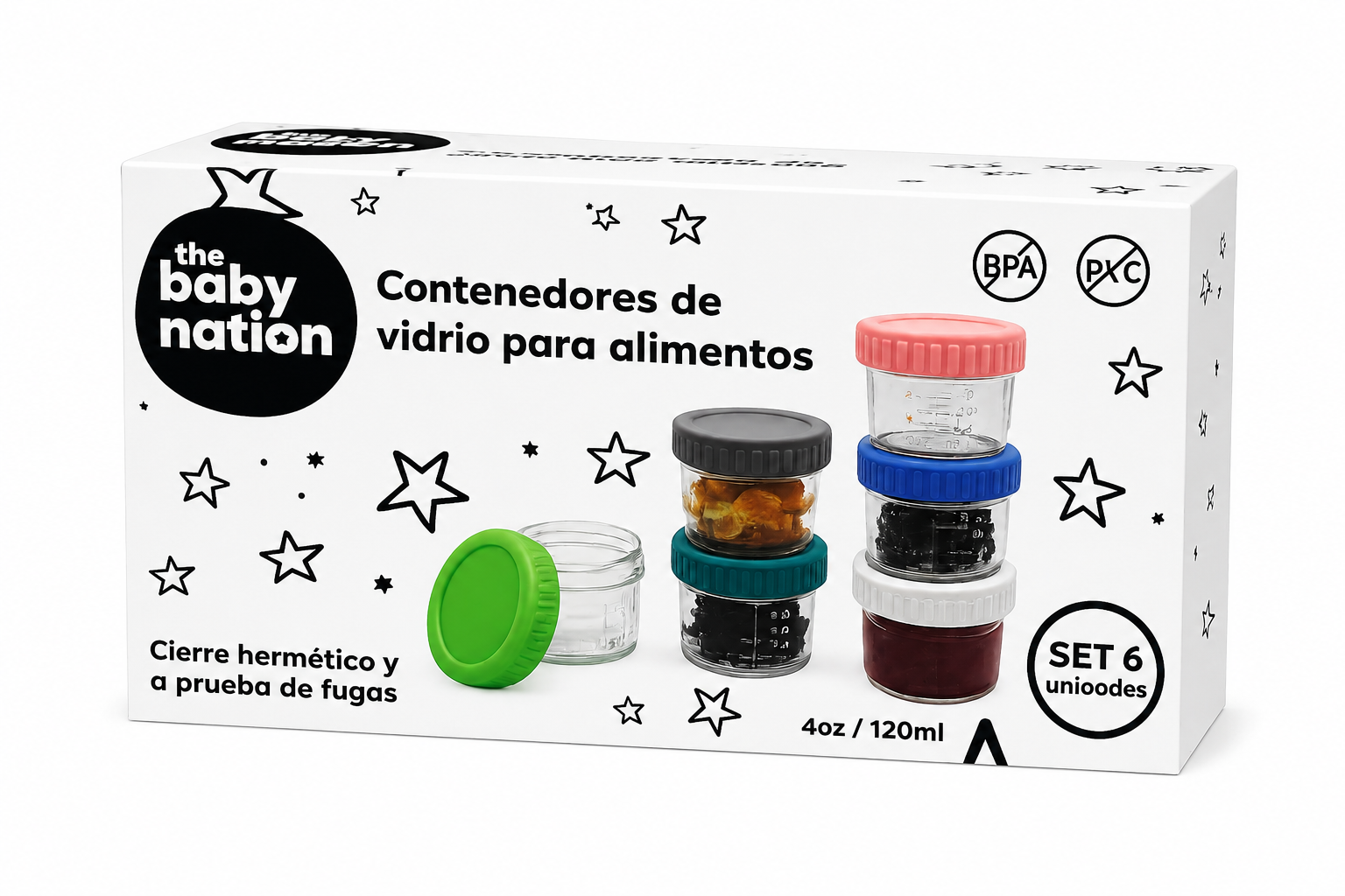 Pack de 6 contenedores de vidrio