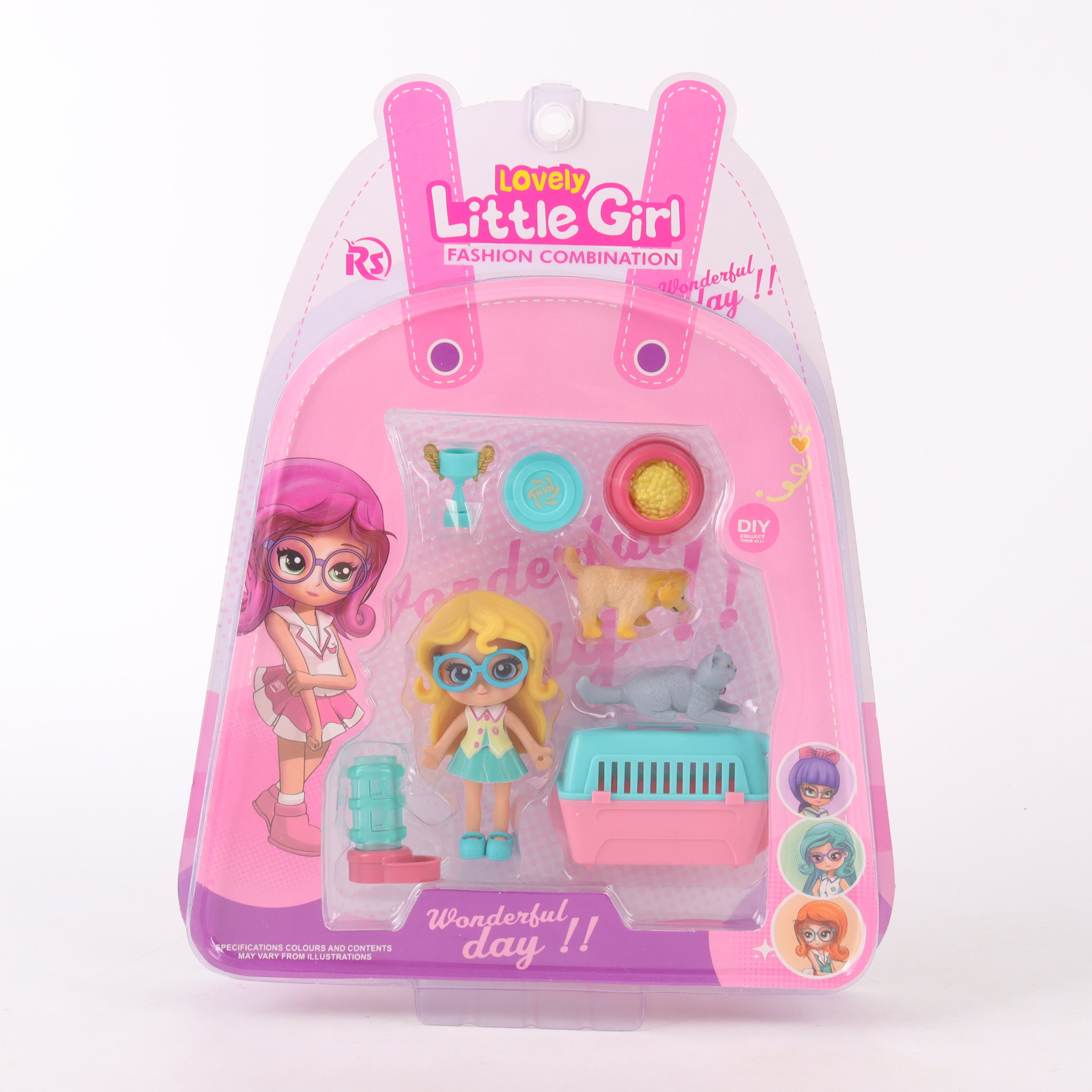 Set de juego muñeca con mascota y accesorios