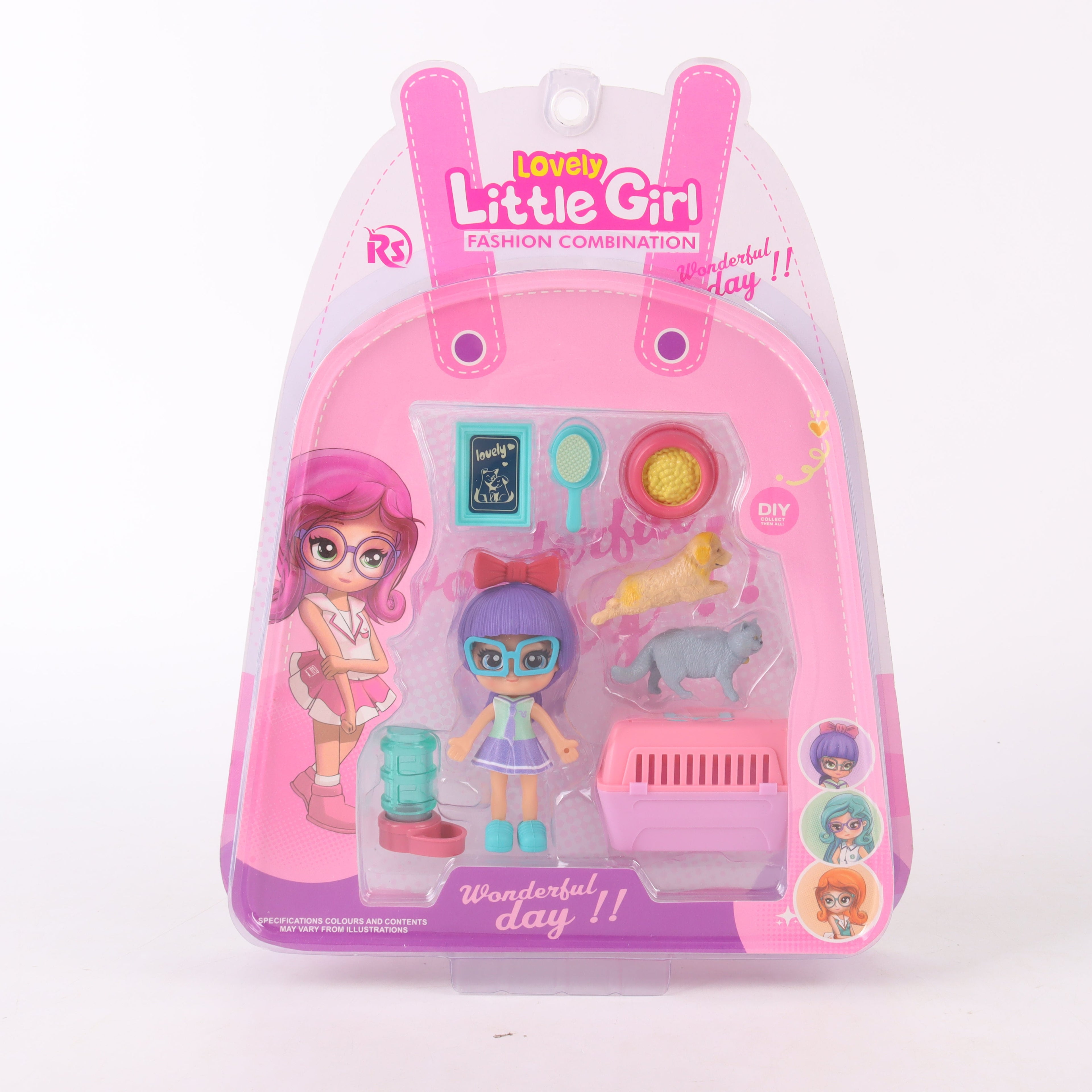Set de juego muñeca con mascota y accesorios