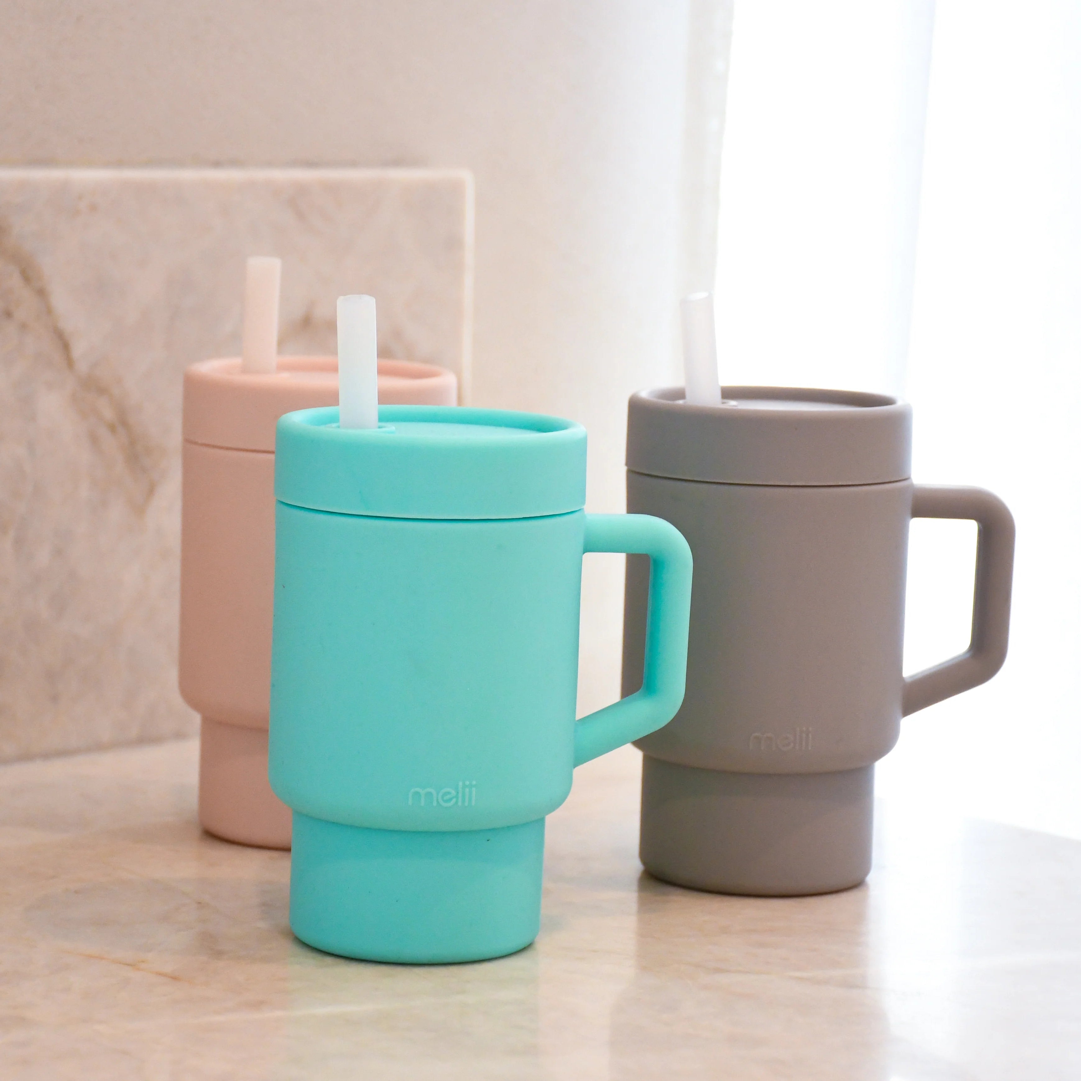 Vaso de silicona con bombilla - Azul