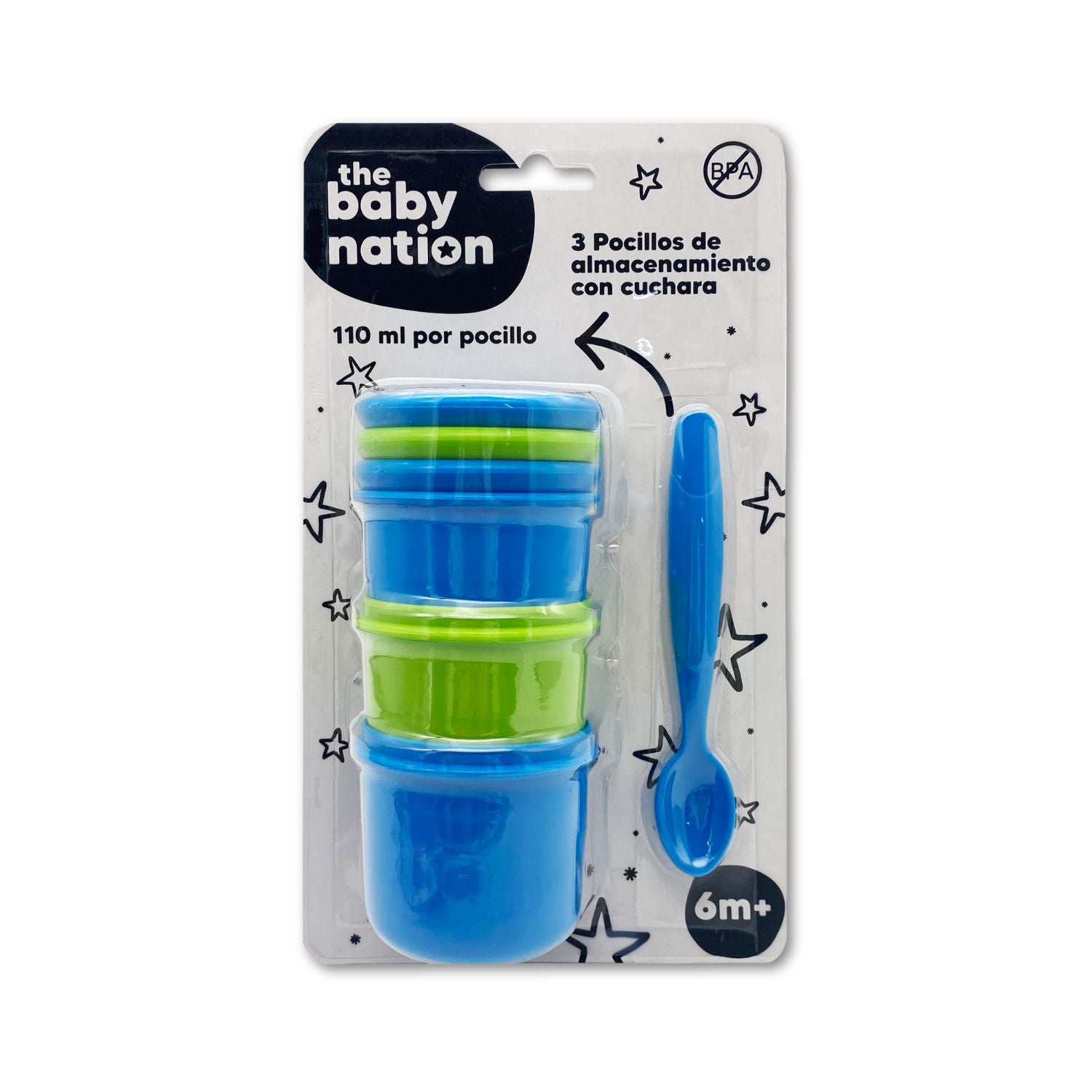 Pack de 3 Pocillos con Cuchara Azul