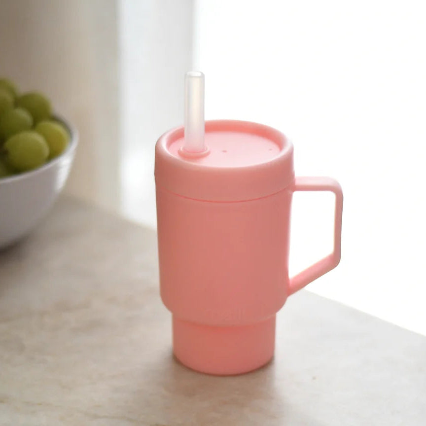 Vaso de plástico con bombilla - Rosado