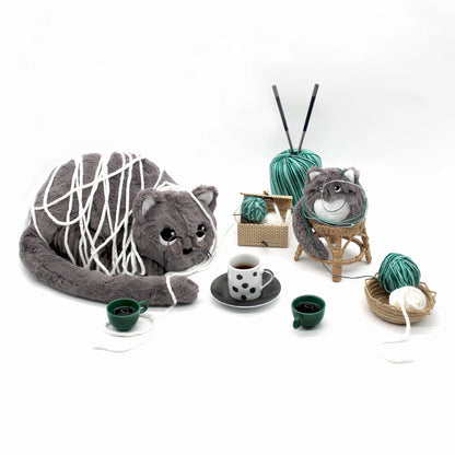 Peluche Gato Miaou Mamá y Bebé - Gris