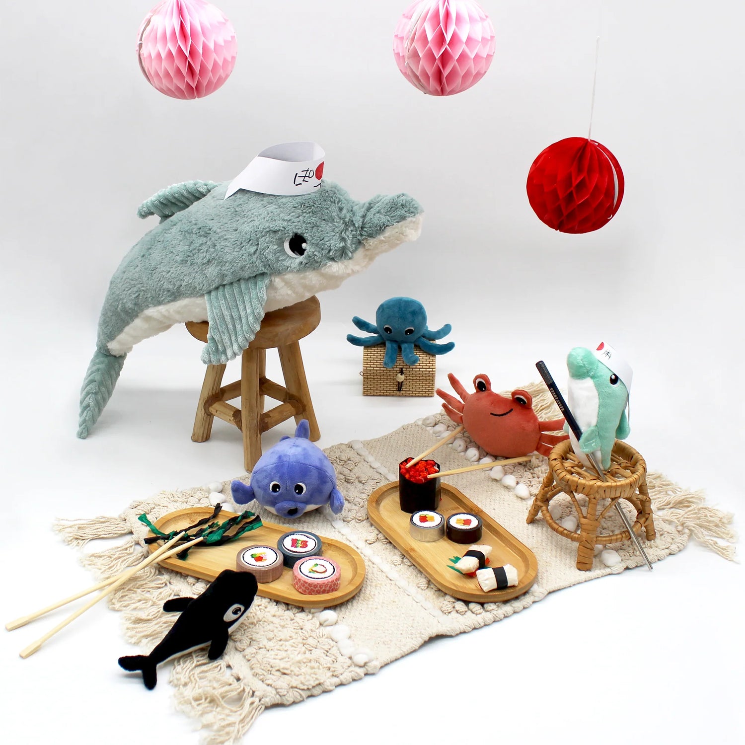 Peluche Delfin Tofou Mamá y Bebé - Menta