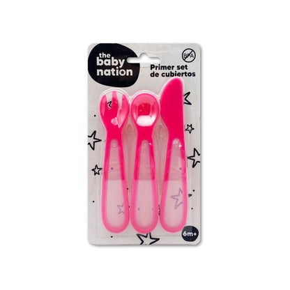 Primer Set de Cubiertos de Plástico Rosado