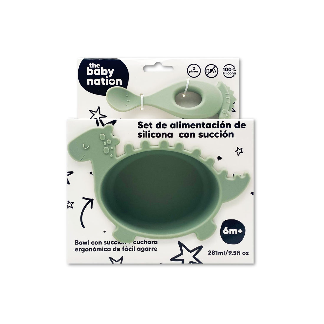 Set Plato y Cuchara de Silicona Dino