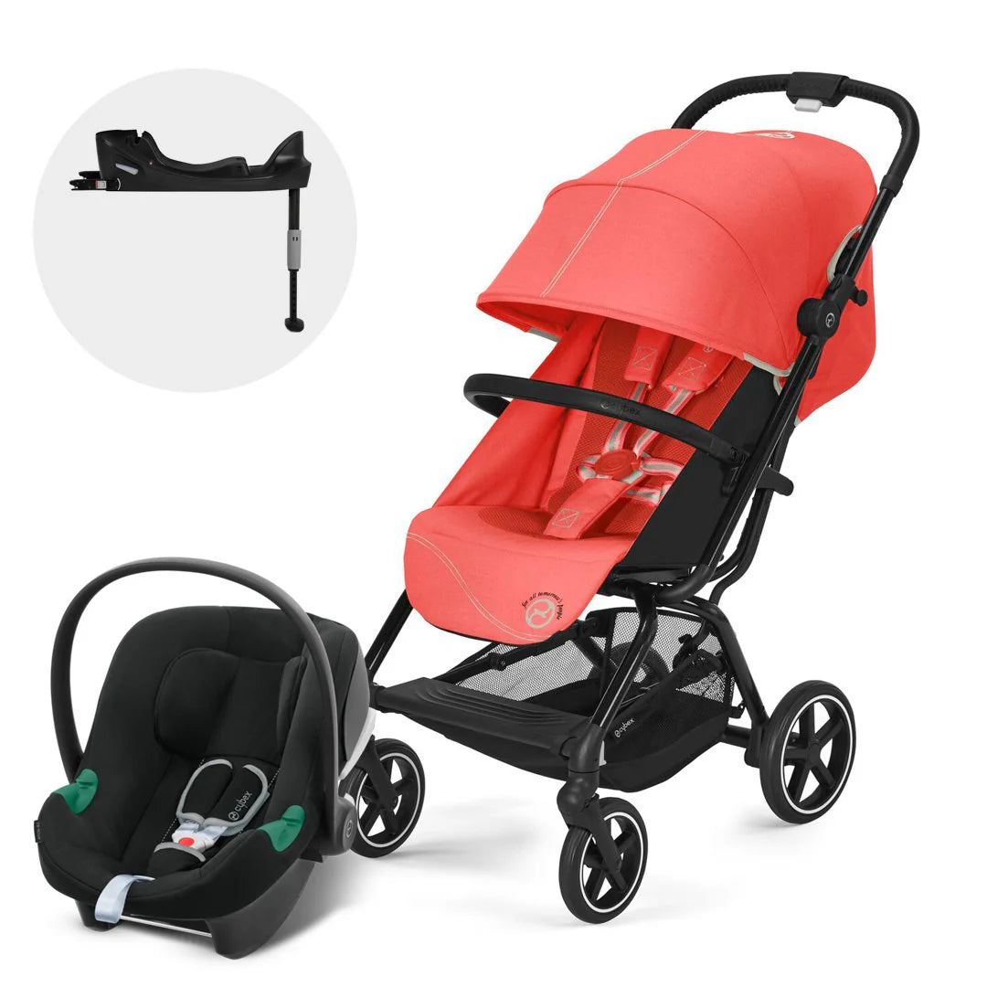 Travel System Eezy S Plus + Aton B2 + Base - Black Hibiscus Red