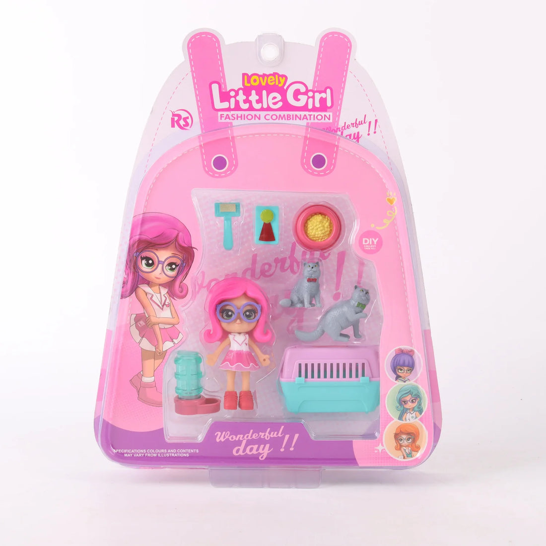 Set de juego muñeca con mascota y accesorios Rosado