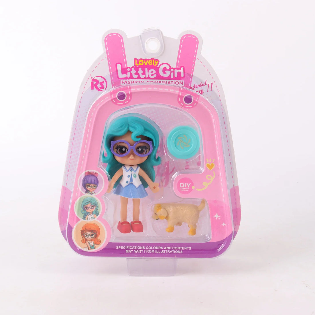 Muñeca miniatura con mascota coleccionable Lovely Little Girl Azul