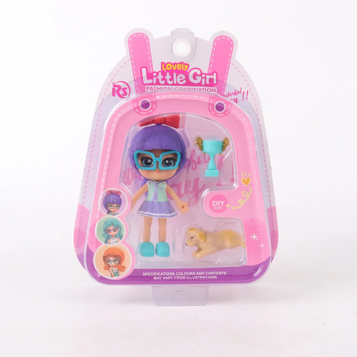 Muñeca miniatura con mascota coleccionable Lovely Little Girl Morado