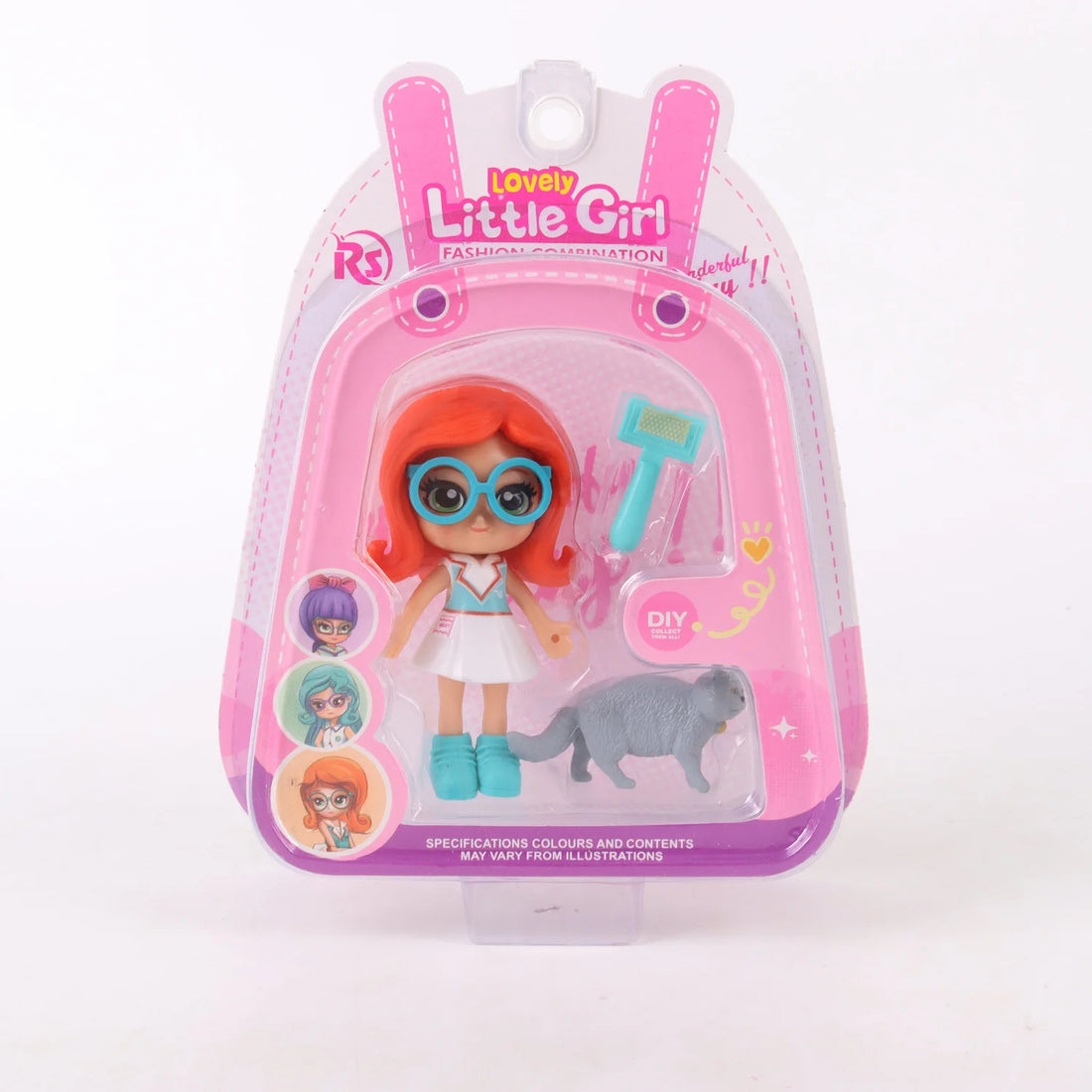 Muñeca miniatura con mascota coleccionable Lovely Little Girl Naranjo