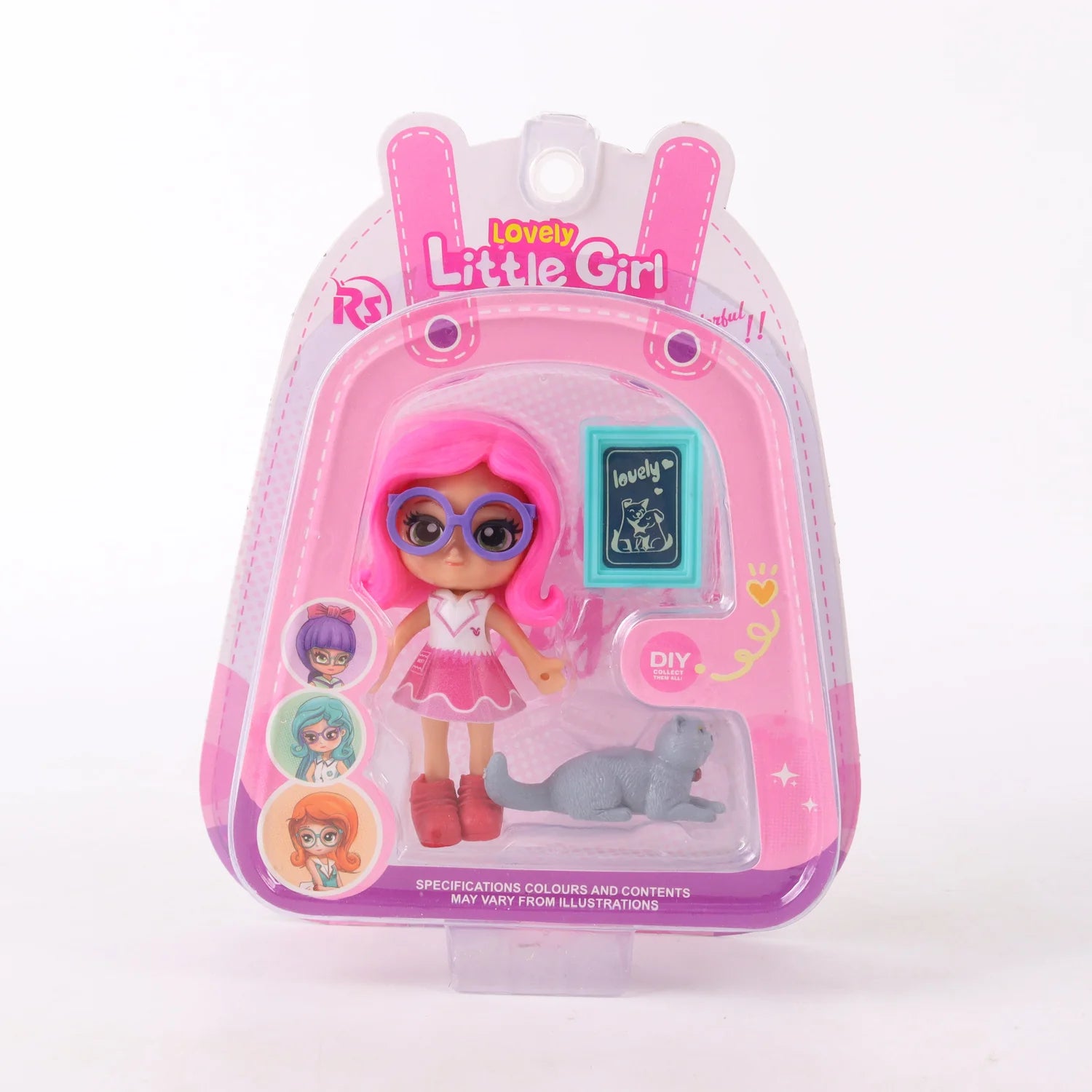 Muñeca miniatura con mascota coleccionable Lovely Little Girl Rosado