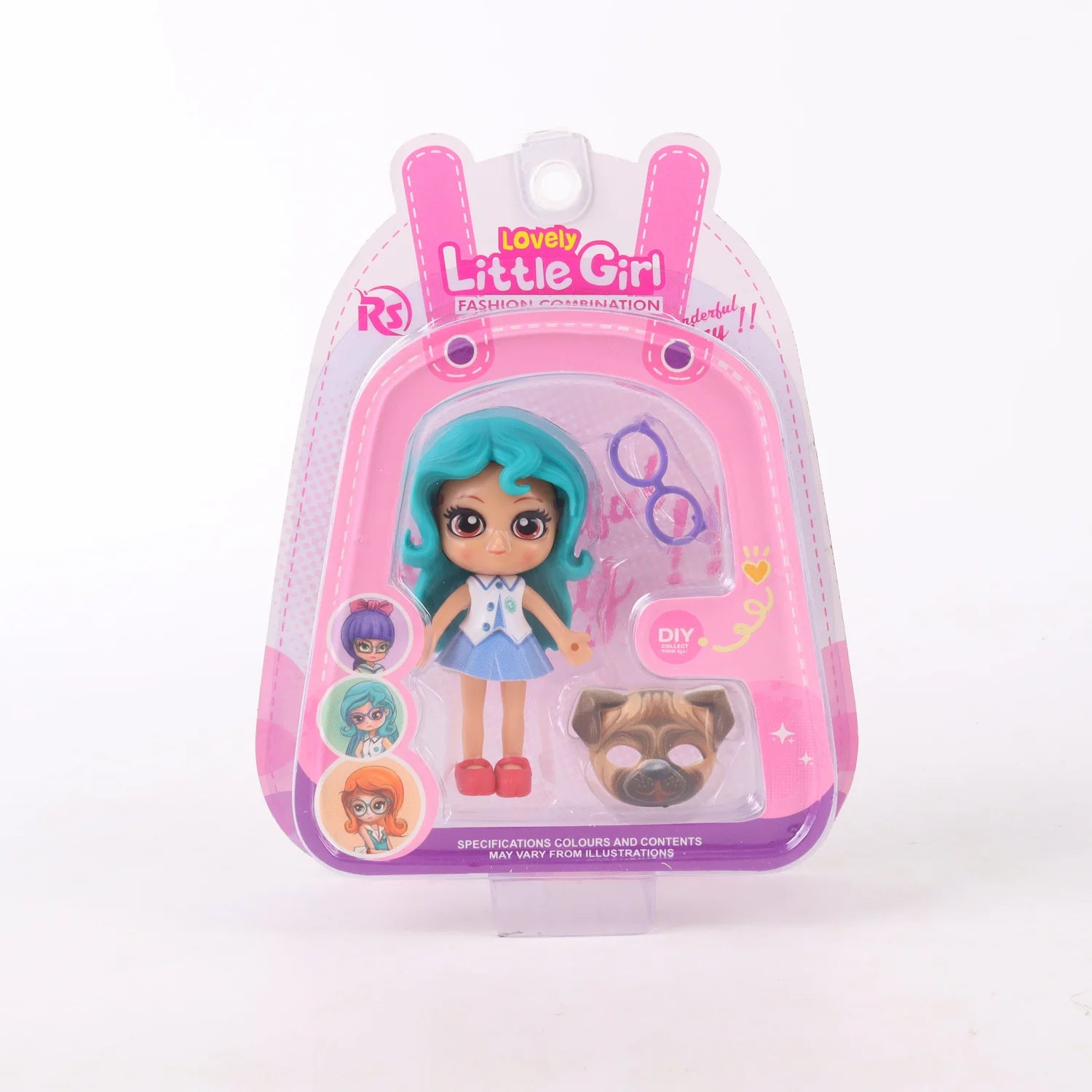 Muñeca miniatura con máscara coleccionable Lovely Little Girl Azul