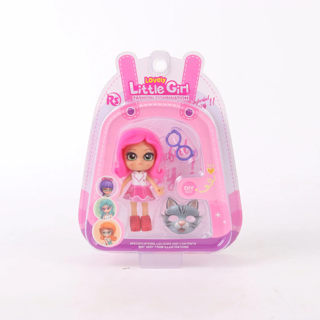 Muñeca miniatura con máscara coleccionable Lovely Little Girl Rosado
