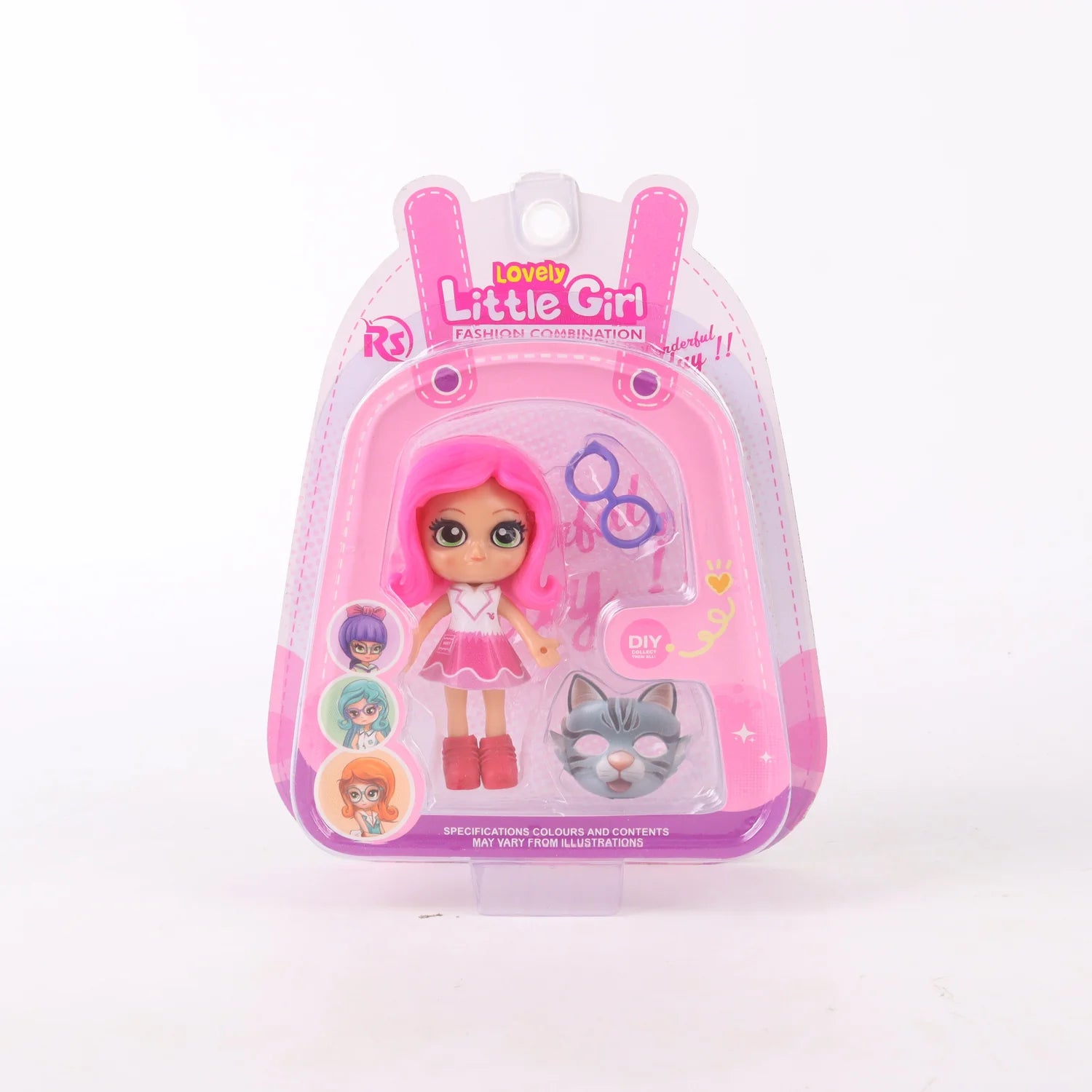 Muñeca miniatura con máscara coleccionable Lovely Little Girl Rosado