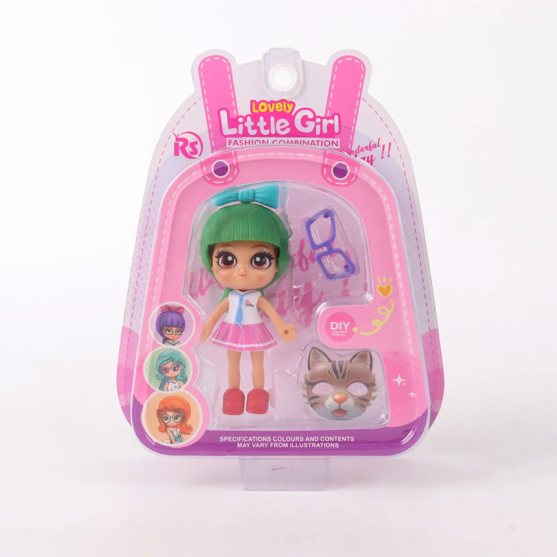 Muñeca miniatura con máscara coleccionable Lovely Little Girl Verde