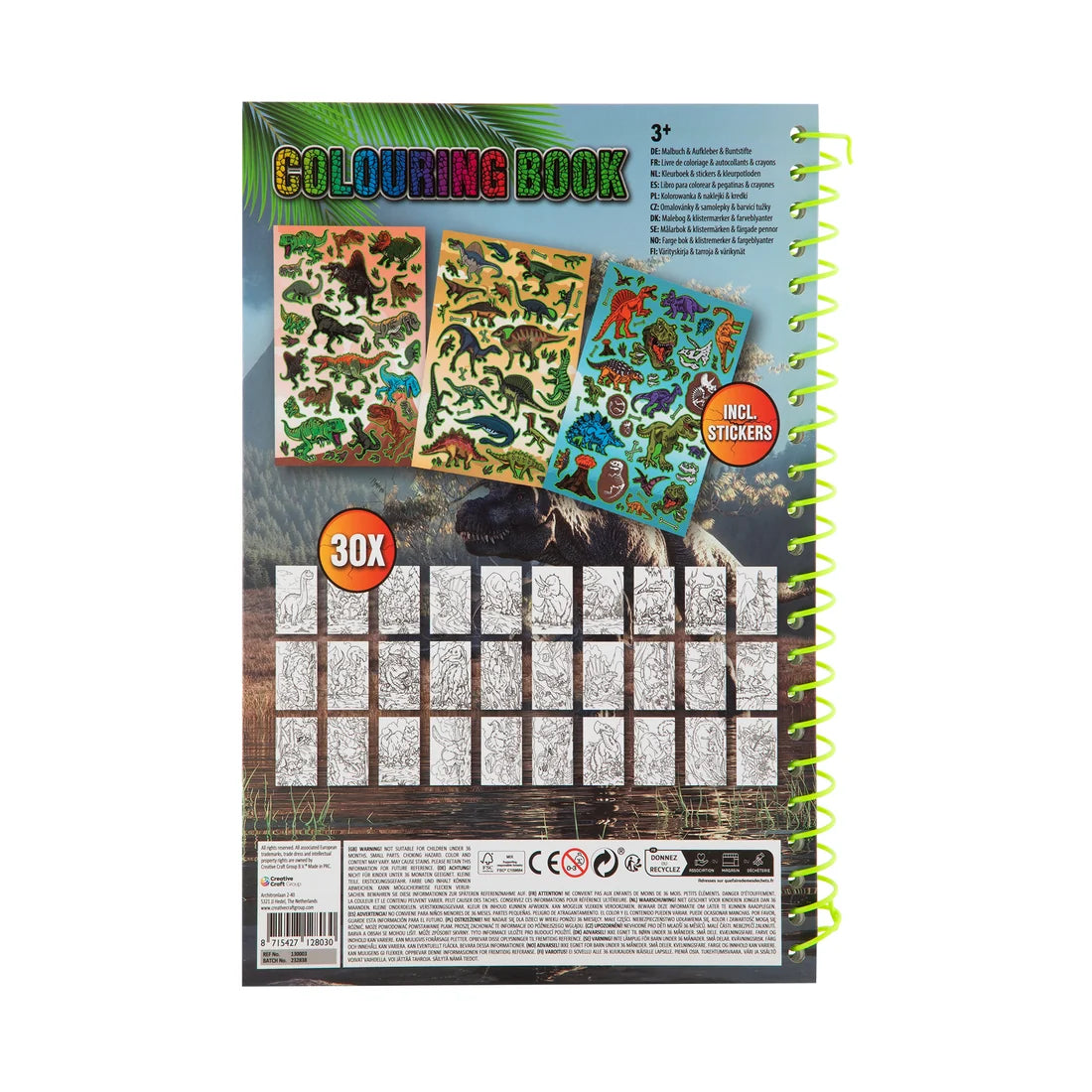 Libro para Pintar Dinosaurio con Lápices y Stickers