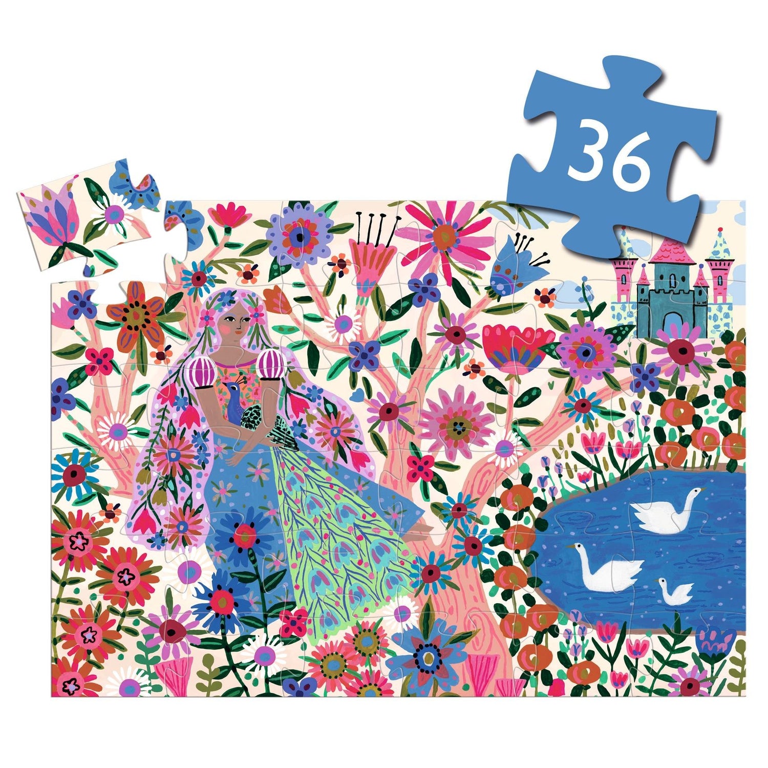 Puzzle Silueta La princesa y su pavo real 36 piezas