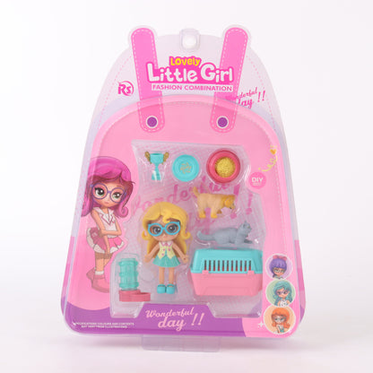 Set de juego muñeca con mascota y accesorios