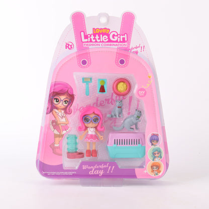 Set de juego muñeca con mascota y accesorios
