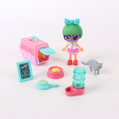 Set de juego muñeca con mascota y accesorios