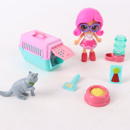 Set de juego muñeca con mascota y accesorios
