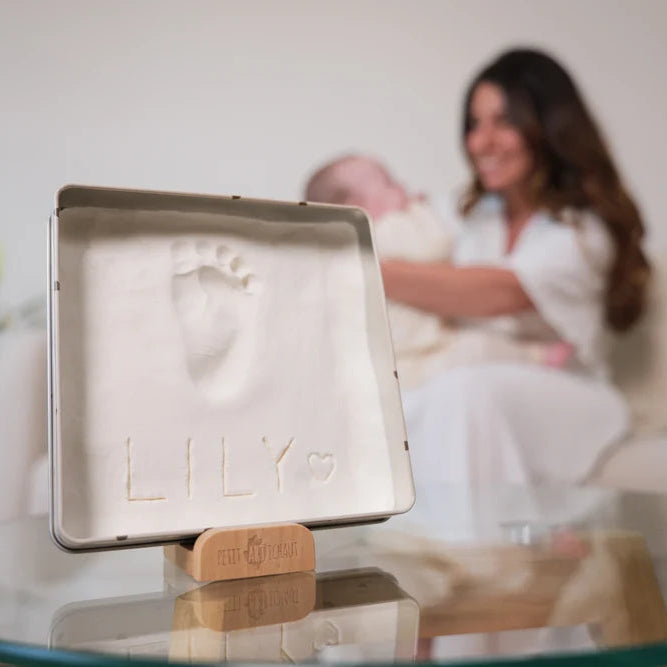 Caja huella de bebé cuadrada - Corazones